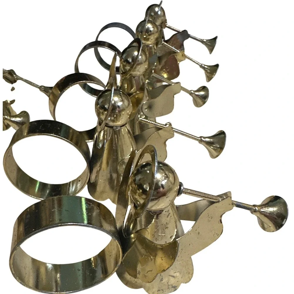 Vintage Gold Angel Napkin Rings Set of 11 Herald Trumpet Christmas Table Decor